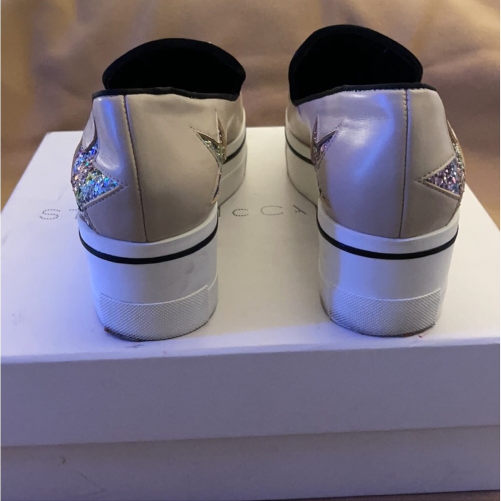 Stella McCartney Binx Slip On Platforms 38 Euro/8 US Khaki w/ 🌈 Sparkle Stars - Picture 3 of 11